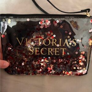 Victoria's Secret Red and Gold Sequin Cosmetic Bag